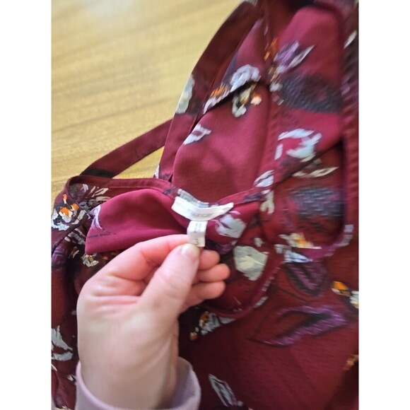 Floral Print Blouse V Neck Long Sleeve Criss Cross Back Burgundy Top Size 3 Plus - Picture 6 of 8